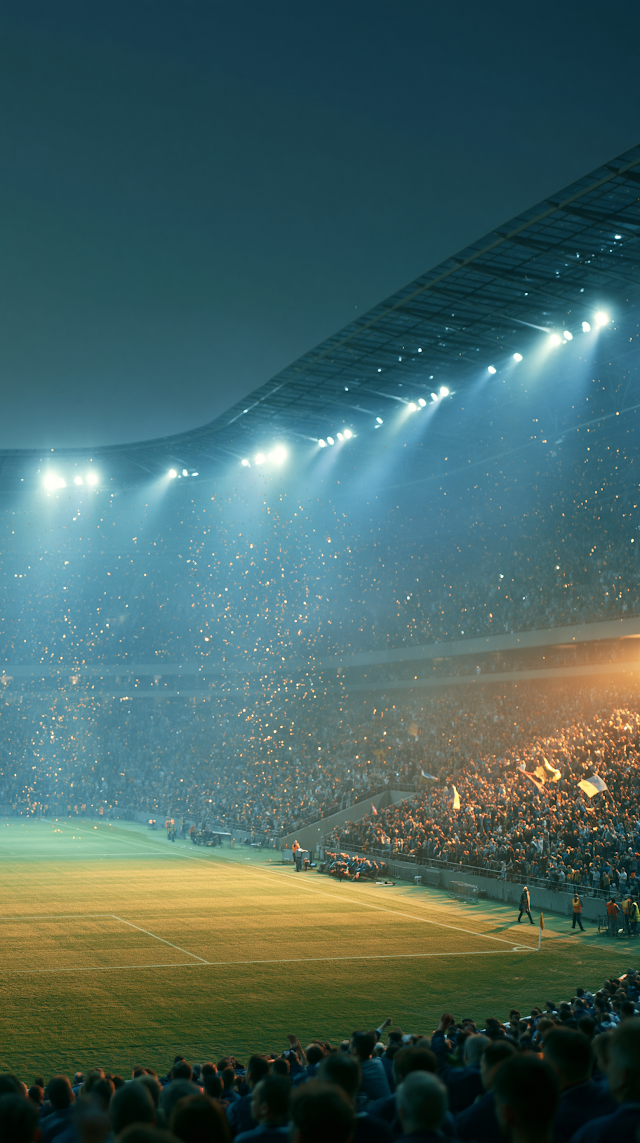 Cinematic Nighttime Football Stadium with Fans