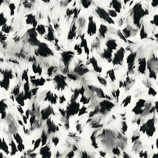 Close-Up Macro View of Black and White Animal-Print Faux Fur Fabric