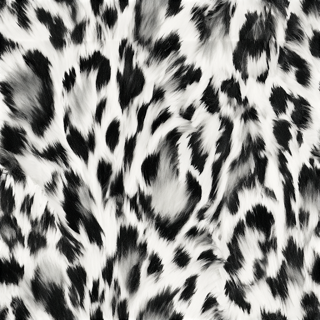 Close-Up of Black and White Spotted Faux Fur Fabric