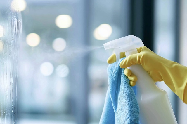 Close-Up of Cleaning with Spray Bottle and Microfiber Cloth