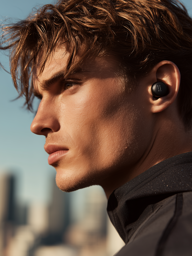 Close-Up of Model Wearing Sony Wireless Headphones