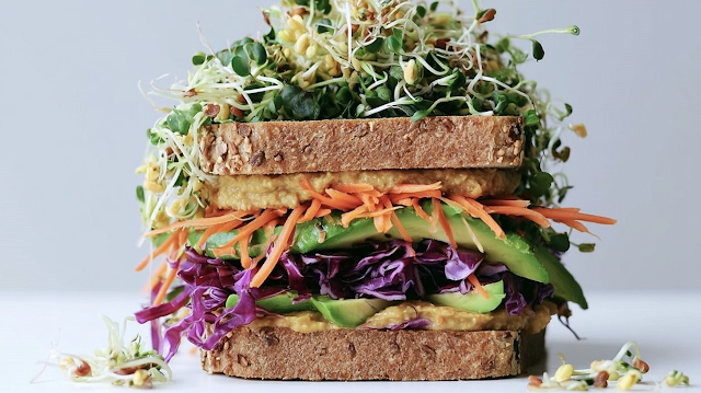 Close-Up Stacked Vegetarian Sandwich with Fresh Ingredients