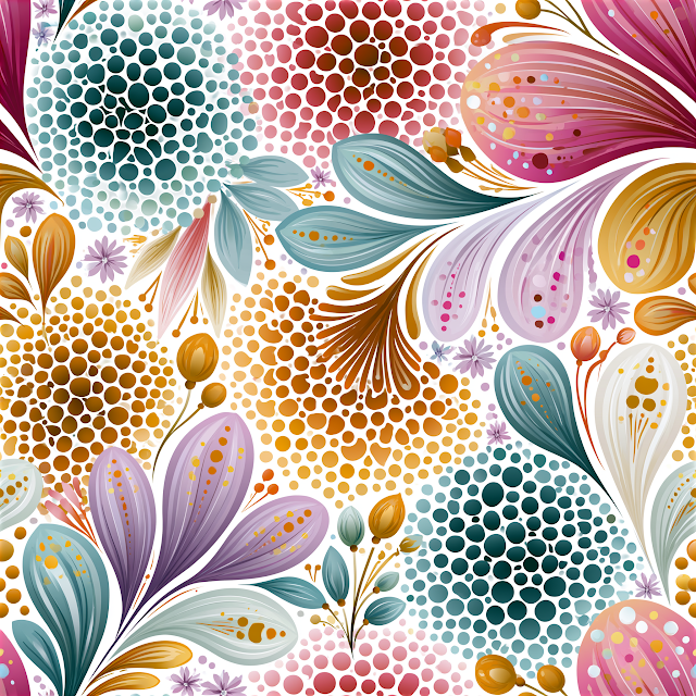 Colorful Botanical Doodle Dot Pattern Seamless