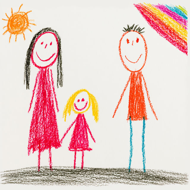 Colorful Crayon Drawing of a Happy Family
