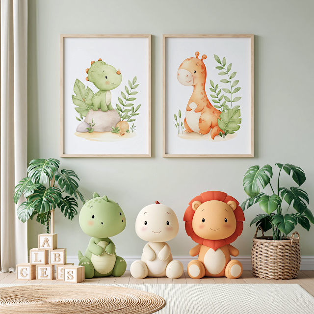 Colorful Dinosaur and Animal Decor for Children's Room