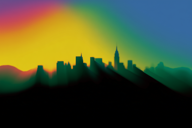 Colorful Minimalist City Skyline with New Year Accents