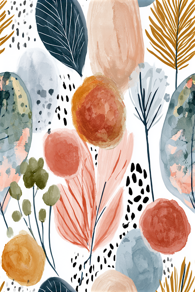 Colorful Retro Peach and Leaf Print Design