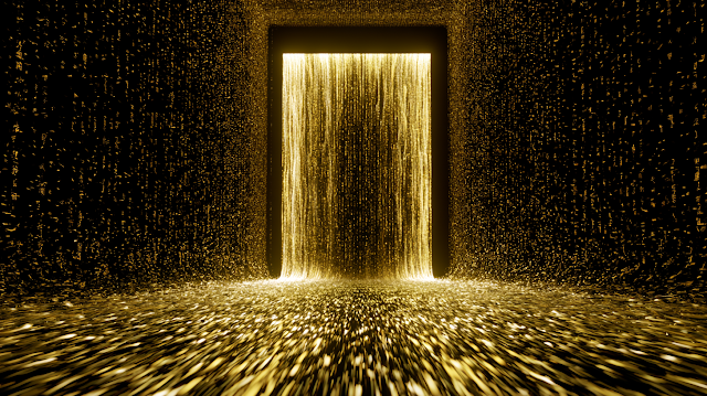 Colossal Gateway of Light in a Black-and-Gold Void