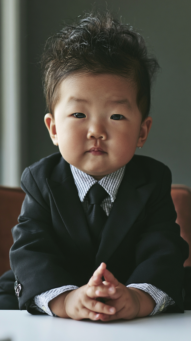 Confident Asian Baby in Business Suit