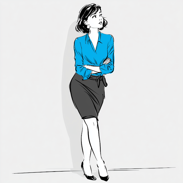 Confident Businesswoman in Blue Top and Skirt