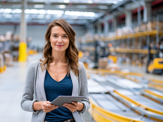 Confident Businesswoman in Distribution Center