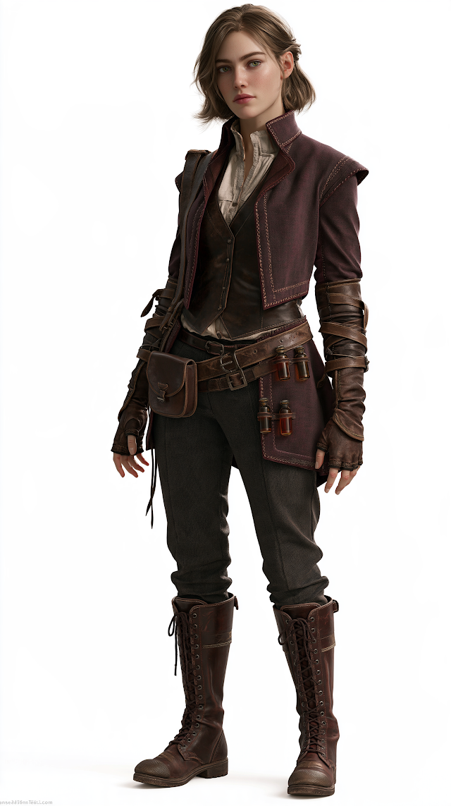 Confident Female Fantasy Adventurer in Detailed Attire