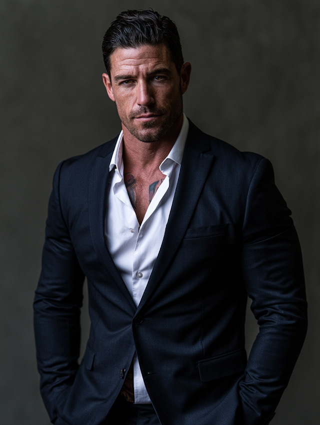 Confident Handsome Male in Dark Suit