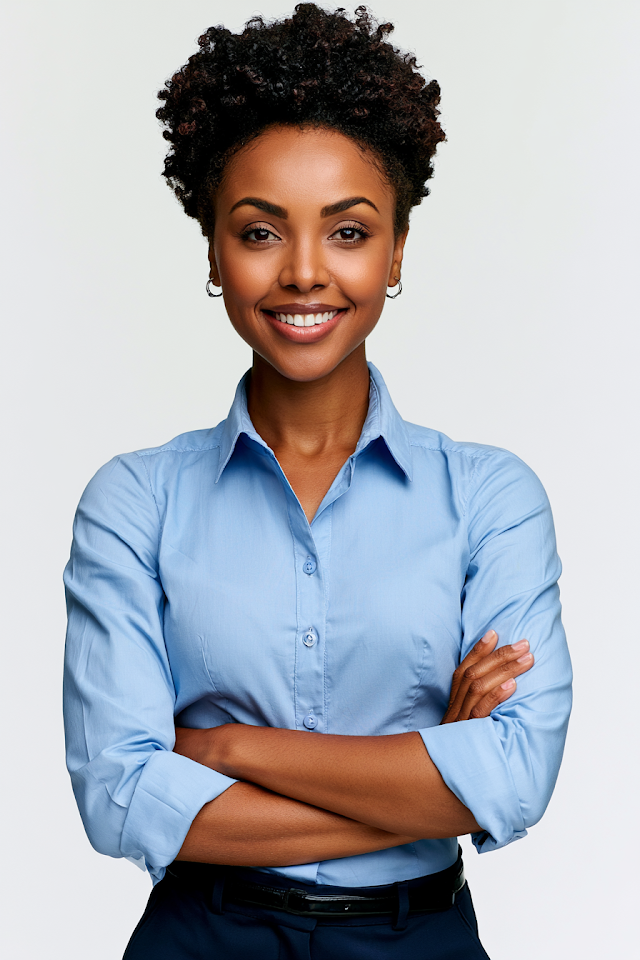 Confident Young Black Woman in Professional Studio Portrait