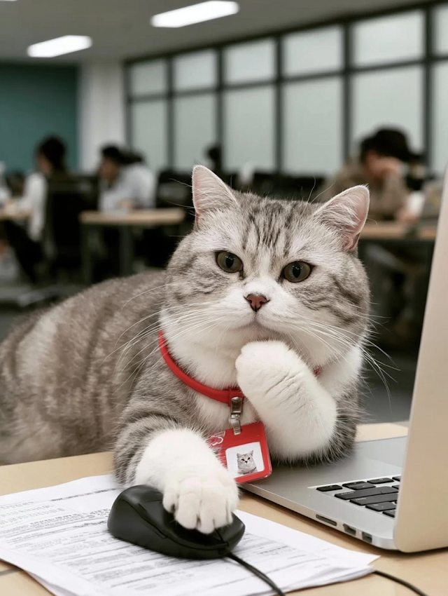 Corporate Cat: A Gray Tabby Employee at Work