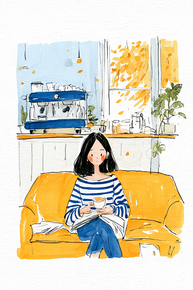 Cozy Autumn Cafe Vibes with a Young Woman Reading