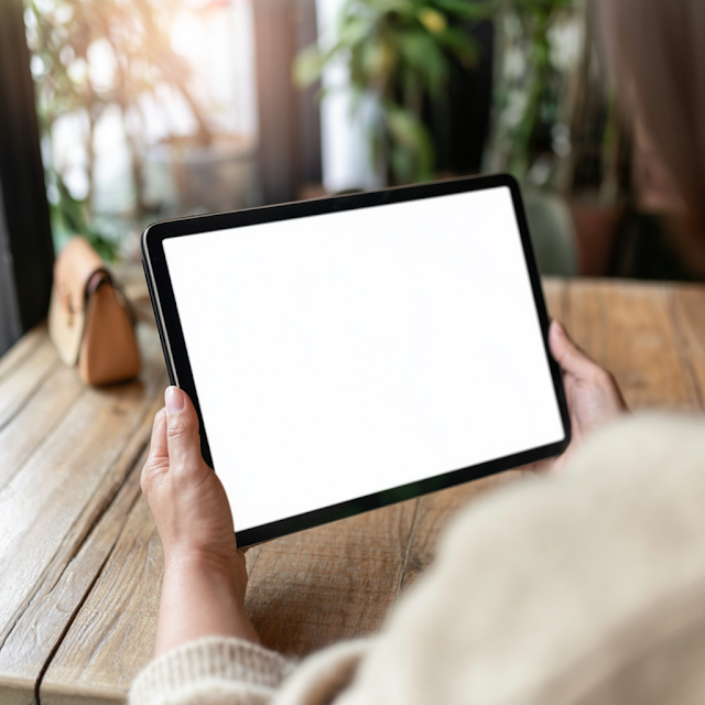 Cozy Cafe Lifestyle: Woman with Tablet