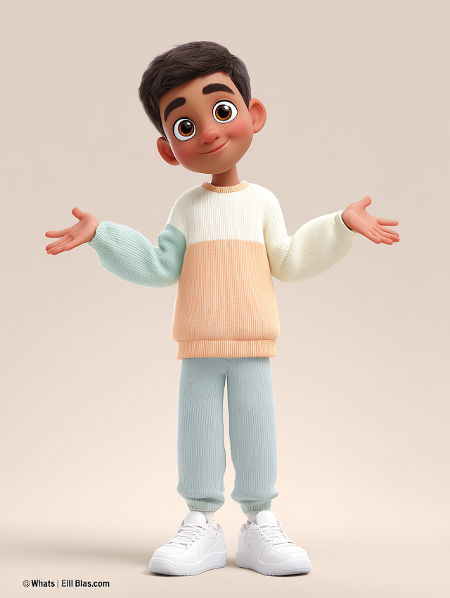 Curious Cartoon Boy in Pixar Style