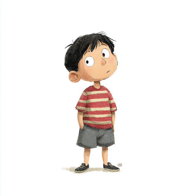 Curious East Asian Boy Character for Children's Book