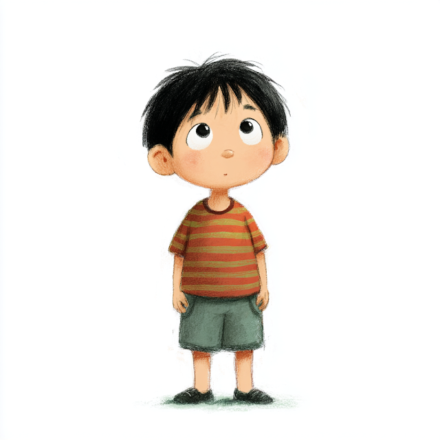 Curious East Asian Boy Character for Children's Book