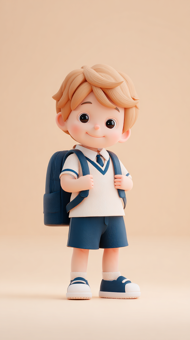 Cute 3D Boy Student Character in School Uniform