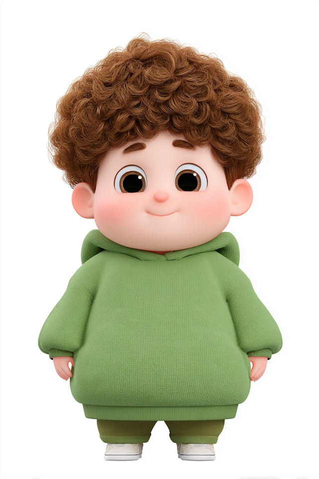 Cute 3D Cartoon Boy with Curly Hair