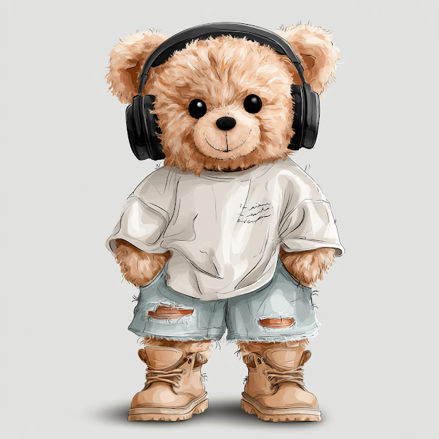 Cute Anthromorphic Teddy Bear in Casual Outfit
