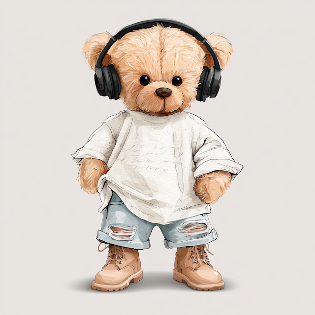 Cute Anthropomorphic Teddy Bear Character in Casual Outfit
