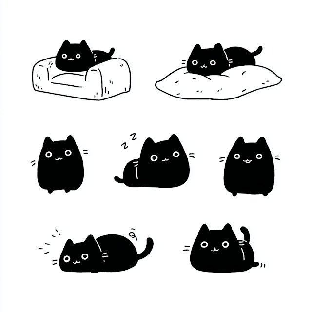 Cute Black Cat Icons in Various Poses