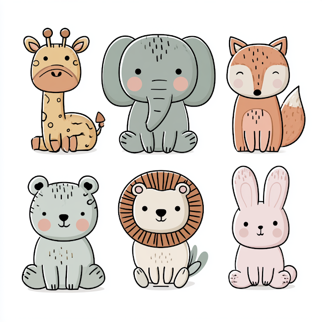 Cute Cartoon Animal Characters Set