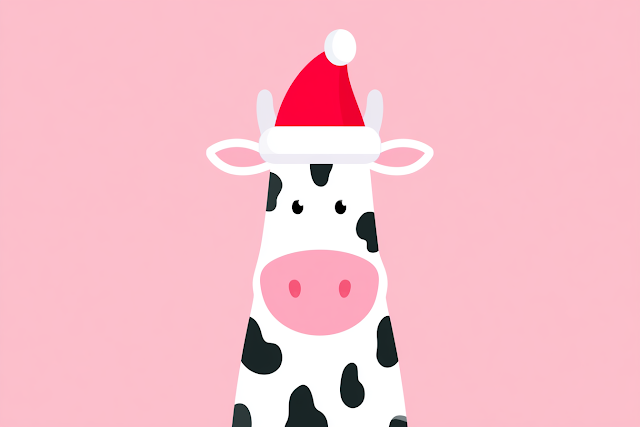 Cute Minimalistic New Year Cow with Santa Hat