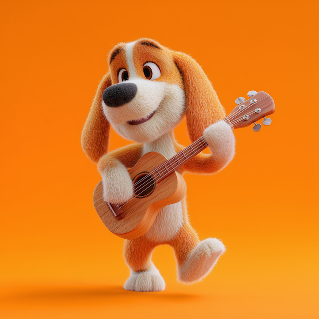 Cute Orange Beagle Playing Ukulele in 3D Animation