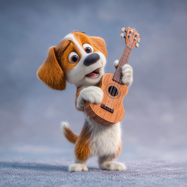 Cute Orange Beagle Playing Ukulele in 3D Animation