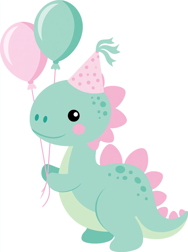 Cute Pastel Dinosaur with Balloons for Birthday Party