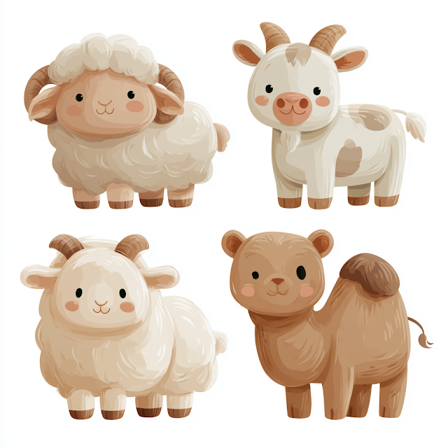Cute Qurban Animals Vector Illustration for Kids