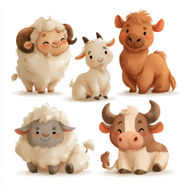 Cute Qurban Animals Vector Illustration Set