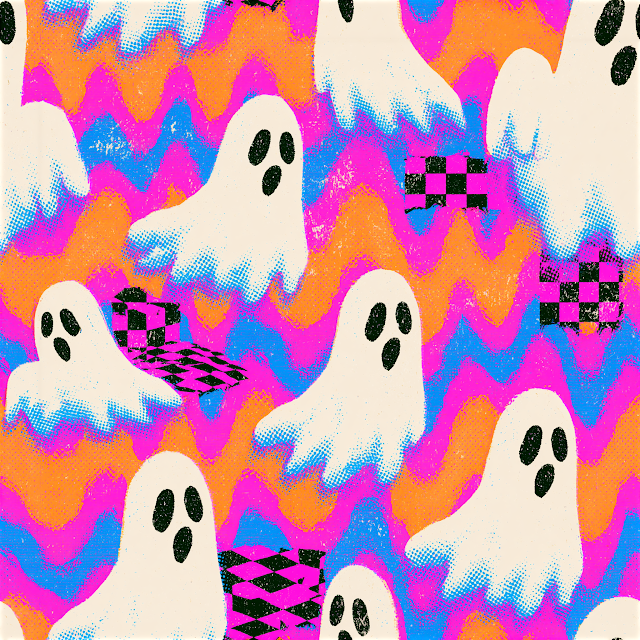 Cute Retro Ghost Seamless Pattern