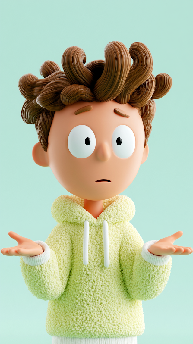 Cute Stylized 3D Cartoon Boy in Fleece Hoodie