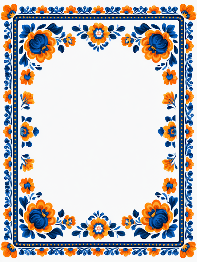Decorative Blue and Orange Floral Border Frame