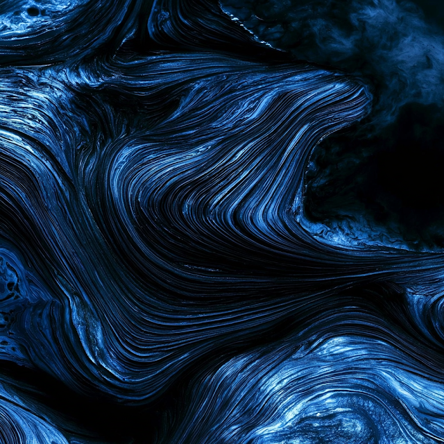 Deep Blue Fluid Marbling Abstract Artwork