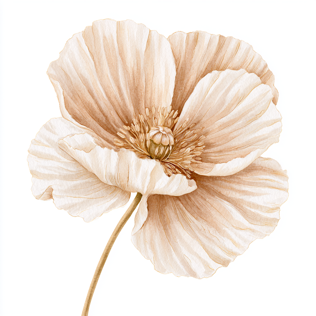 Delicate Blooming Poppy Flower Illustration