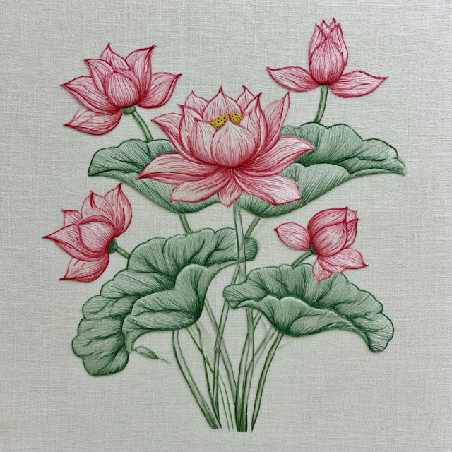 Delicate Botanical Illustration of Pink Lotus Flowers