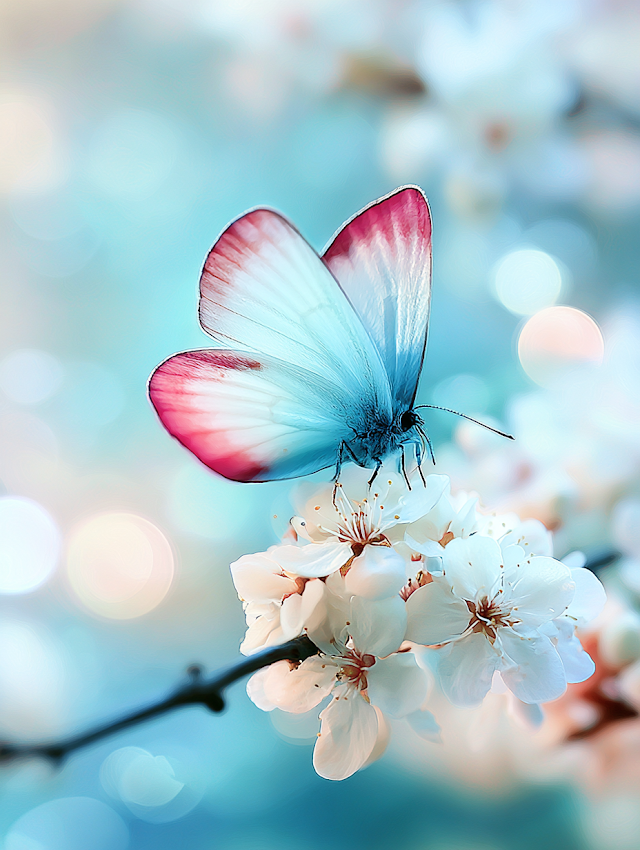 Delicate Butterfly on Spring Blossoms