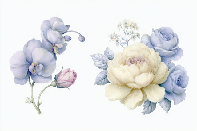 Delicate Floral Arrangements in Watercolor