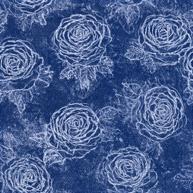Delicate Floral Embroidery on Denim Fabric