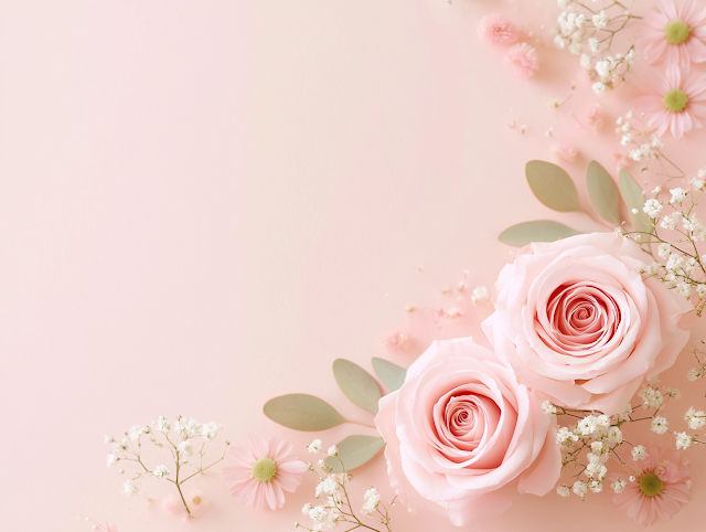 Delicate Floral Flat Lay on Blush Pink Background