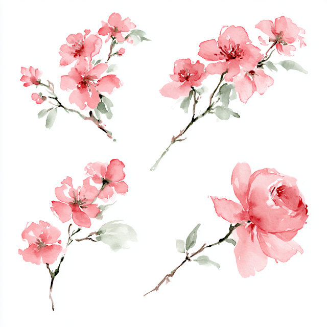 Delicate Pink Floral Watercolor Illustration