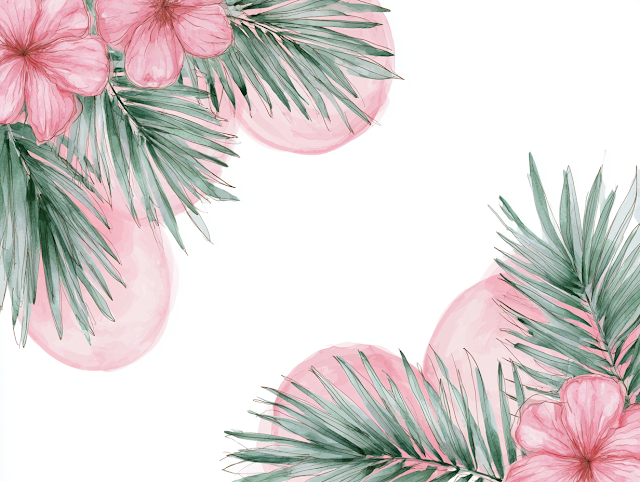 Delicate Tropical Botanical Frame with Hibiscus Flowers