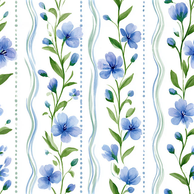 Delicate Watercolor Floral Striped Pattern