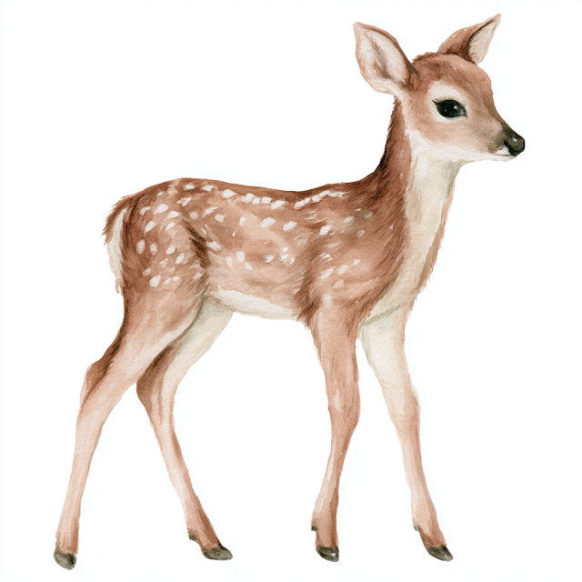 Delicate Watercolor Illustration of a Spotted Fawn